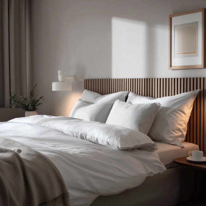 Sänggavel i akustikpanel, höjd 135 cm, bredd 185 cm, träslag ek (premiumutförande)