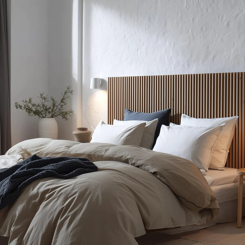 Sänggavel i akustikpanel, höjd 120 cm, bredd 185 cm, träslag Ek