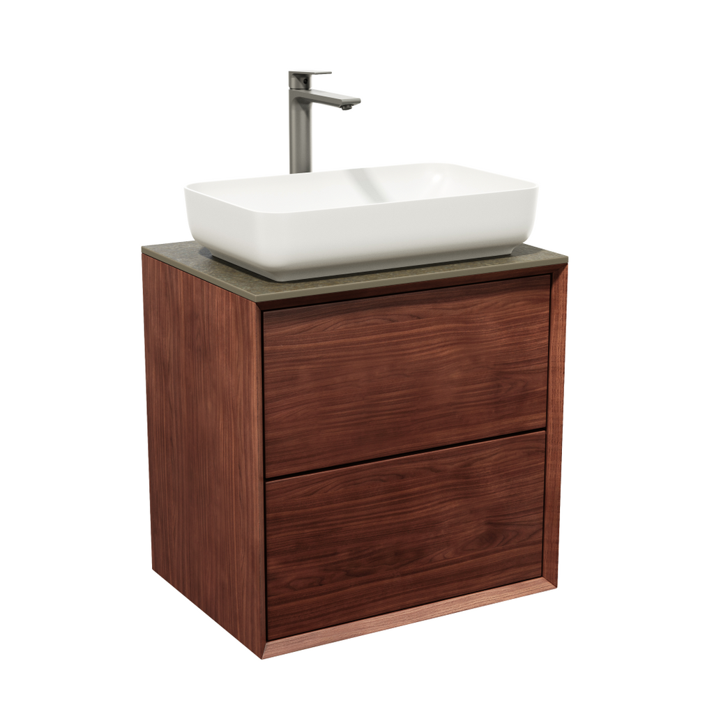 Kommod Massiv Valnöt 60 cm - IW60 + Porslinstvättställ vit/latte