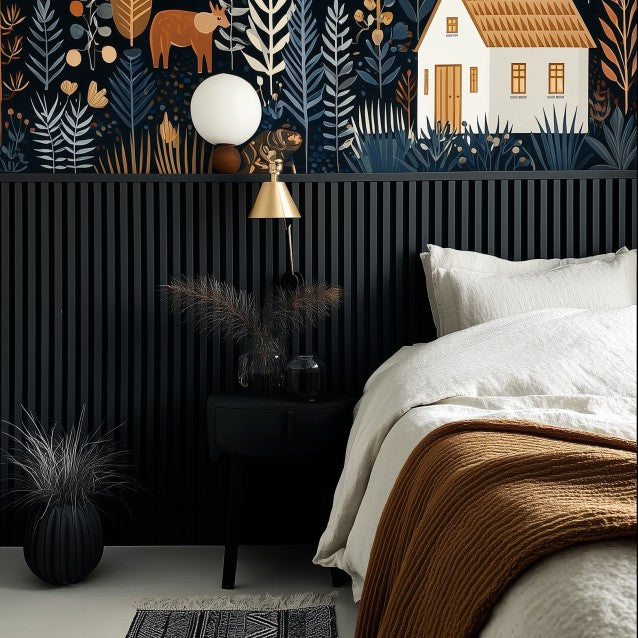 Sänggavel i akustikpanel, höjd 135 cm, bredd 245 cm, träslag Svartoljad Ek