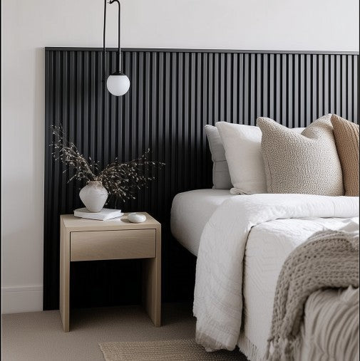 Sänggavel i akustikpanel, höjd 135 cm, bredd 185 cm, träslag Svartoljad Ek