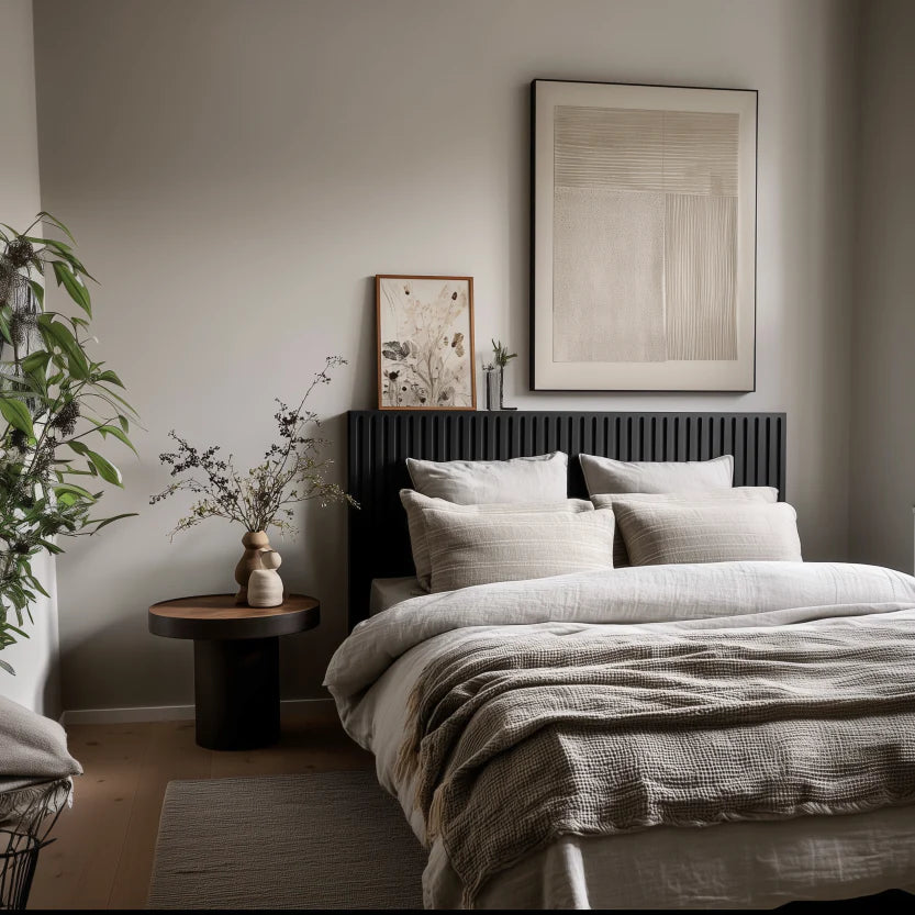 Sänggavel i akustikpanel, höjd 135 cm, bredd 185 cm, träslag Grå Ek