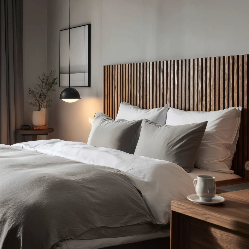 Sänggavel i akustikpanel, höjd 135 cm, bredd 185 cm, träslag valnöt (premiumutförande)